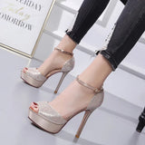 Women's Shimmery High Heel Stilettos - Gold - Super High Heels - 39 B - PU Leather - image 10