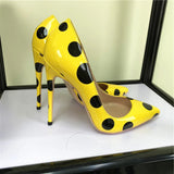Women's Yellow Black Polka Dot Heels - Yellow/Black - 1 / 12cm Heel - 46 B - Patent Leather - image 7