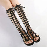Women's Knee High Gladiator Sandals - Black - Platform Sandals - 42 B - PU Leather - image 2