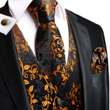 Men's 4 Pcs Luxury Golden Silk Tie Vest Set - Golden - 4pc Tie Set - MJ-0040 - 3XL - Silk - image 3