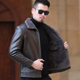 Men's Leather Fleece Lined Short Jackets - Black - Men's Business Jacket - 7XL - Genuine Leather - image 11