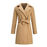 Women's Suit Collar Slim Fit Tie Belt Coat - Khaki - Women's Jacket - XXXL - Polyester - image 11