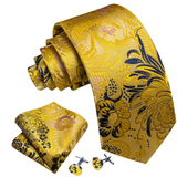 Funki Buys | Neckties | Men's 3 Pcs Golden Navy Floral Tie Set