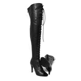 Women's Over Knee Lace Up Dance Boots - Black - Suede Outsole 11cm - 43 B - PU Suede Leather - image 26