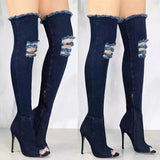 Women's Denim Over Knee Stiletto Boots - Light Blue - Stiletto Boots - 41 B - PU/Canvas - image 36