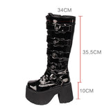 Women's Harajuku Wide Buckle Boots - Black - Matte / Cross Boots - 46 B - PU Leather - image 15