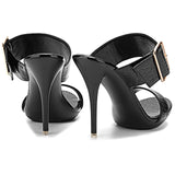 Women's Big Buckle High Heel Slides - Black - Formal Shoes - 43 B - PU Leather - image 20