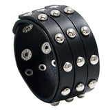 Unisex Wide Cuff Goth Bracelet - Black - Stud Bracelet B03 - Medium - PU Leather - image 5