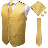 Men's 4 Pcs Luxury Gold Vest Tie Set - Gold - 4Pcs Set -MJ-0009 - XXXL - Silk - image 7