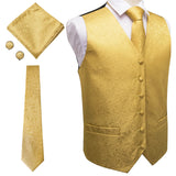 Men's 4 Pcs Luxury Gold Vest Tie Set - Gold - 4Pcs Set -MJ-0009 - XXXL - Silk - image 9