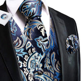 Men's 4 Pcs Luxury Blue Silver Tie Vest Set - Blue - 4pc Tie Set - MJ-0043 - 3XL - Silk - image 3