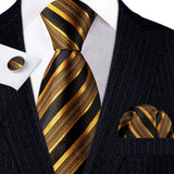 Men's 3 Pcs Silk Dark Gold Stripe Tie Set - Gold - 3pc Tie Set - FA-5702 - One Size - Silk - image 4