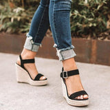 Women's Summer Platform Wedge Sandals - Black - Wedge Sandals - 43 B - PU Leather - image 5