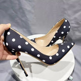 Women's Silk Polka Dot Pointed Toe Heels - Black - 1 / 12cm Heel - 46 B - Silk/Leather - image 7
