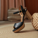 Women's Real Leather Chunky Summer Sandals - Auburn - Strappy Sandals - 40 B - Genuine Leather - image 9
