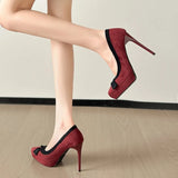 Women's Suede Bow Tie Platorm Heels - Black - 12cm Heel - 42 B - PU Suede Leather - image 34