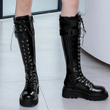 Women's Patent Buckle Strap Lace Up Boot - Black - Boot - 42 B - PU Patent Leather - image 24