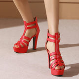 Women's Platform Gladiator Stilettos - Black - Heels - 43 B - PU Leather - image 34