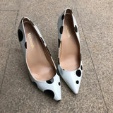 Women's White Black Polka Dot Heels - White/Black - 1 / 12cm Heel - 46 B - Patent Leather - image 5