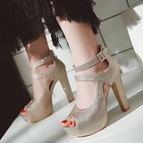 Women's Sequin Peep Toe Platform Sandal - Gold - Sandals - 43 B - PU Leather - image 7
