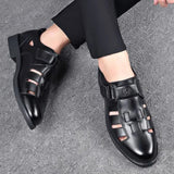 Men's Closed Toe Buckle Strap Sandals - Brown - Sandals - 48 B - PU Leather - image 10