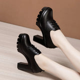 Women's Lace Up Platform Mary Janes - Red - 13cm / High Mary Janes - 43 B - PU Leather - image 8