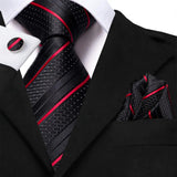 Funki Buys | Neckties | Men's 3 Pcs Black Red Striped Tie Set
