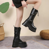 Women's Gothic Punk Retro Biker Boots - Black - 1 / Combat Boots - 10 B - PU Leather - image 10