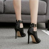 Women's High Buckle Strap Stiletto Sandal - Black - Buckle Strap Stilettos - 46 B - PU Leather - image 4