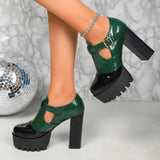 Women's High Block Heeled Mary Janes - Green - High Mary Janes - 42 B - PU Leather - image 7