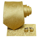 Men's 3 Pcs Luxury Golden Tie Set - Yellow - N-3053 - One Size - Silk - image 3