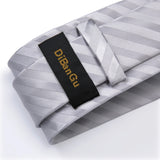 Men's 3 Pcs Silver Grey Striped Tie Set - Silver - 3pc Tie Set - SJT-7003 - One Size - Silk - image 4