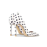 Women's Leather Polka Dot Pointed Toe Heels - White - 1 / 10cm Heel - 45 B - Silk/Leather - image 8