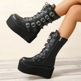 Women's Platform Gothic Ring Buckle Boot - Black - Patent Boots - 43 B - PU Leather - image 4