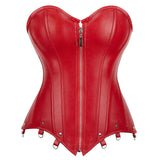 Women's Faux Leather Fitted Corset - Black - Zip Up Corset - 7XL - PU Leather - image 2