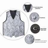 Men's 4 Pcs Luxury Silver Vest Tie Set - Silver -4Pcs Set -M-0103 - XXXL - Silk - image 4