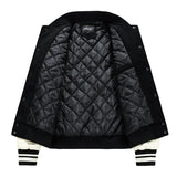 Men's Varsity Stand Collar Bomber Jacket - Black - Bomber Jacket - 4XL - PU Leather - image 11