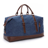 Travel Bags Canvas Leather Overnight Bag - Blue - Travel Bag - Canvas/Leather - image 3