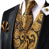 Men's 4 Pcs Premiem Gold Tie Vest Set - Gold/Black - 4pc Tie Set - MJ-3052 - 3XL - Silk - image 19
