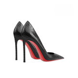 Women's Red Sole Buckled Stilettos - Black Buckled - 1 / 12cm Stiletto - 46 B - PU Suede Leather - image 13