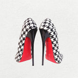 Women's Custom Houndstooth Super High Heels - Black/White - 1 / 12cm Heel - 46 B - PU Leather - image 5