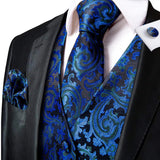Men's 4 Pcs Luxury Royal Blue Tie Vest Set - Royal Blue - 4pc Tie Set - MJ-0128 - 3XL - Silk - image 1