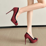 Women's Suede Bow Tie Platorm Heels - Black - 12cm Heel - 42 B - PU Suede Leather - image 41
