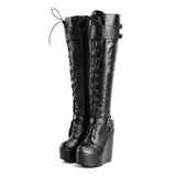 Women's High Luxury Gothic Platform Boots - Black - 1 / Lace Up - 10 B - PU Leather - image 9