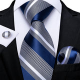 Funki Buys | Neckties | Men's 3 Pcs Dark Blue White Striped Tie Set