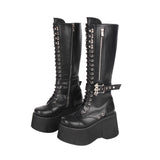 Women's Goth Zip Buckle Motorcycle Boot - Black - Knee High Boots - 47 B - PU Leather - image 15