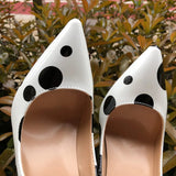 Women's White Black Polka Dot Heels - White/Black - 1 / 12cm Heel - 46 B - Patent Leather - image 10