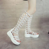 Women's Cut Out Gladiator Sandals - Black - Platform Sandals - 42 B - PU Leather - image 24