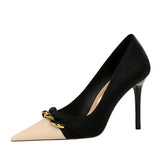 Women's Two Toned Buckle Toe Pumps - Black/Beige - 9.5cm Heels - 40 B - PU Leather - image 24