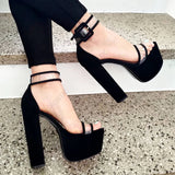 Women's Block Heel High Platform Sandals - Wine Red - Platform Shoes - 44 B - PU Leather - image 20